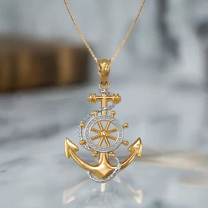 Gold Nautical Anchor Pendant Necklace - Picture 1 of 34