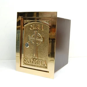 Brass Holy Oil Ambry, In Wall Style OLEA SANCTA 11 3/4" x 8 1/2" #221 - Picture 1 of 8