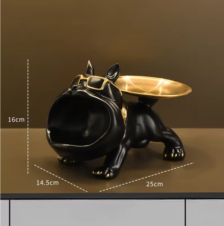 Bandeja de estátua de buldogue de resina | Escultura de cachorro decoração para casa suporte de armazenamento ornamento - Imagem 1 de 4