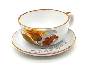 Vintage italienische Keramik handbemalt Blumen große Suppe Cappuccino Tasse & Untertasse - Bild 1 von 9