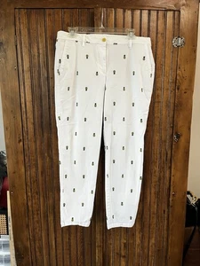 Talbots Größe 10 Girfriend Chino Ananas bestickte Hose weiß Stretch Freizeit - Bild 1 von 8