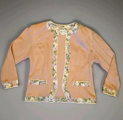 Cárdigan floral rosa mediano vintage Jeffrey & Dara HECHO EN EE. UU. para mujer botones  Foto 1 de 4