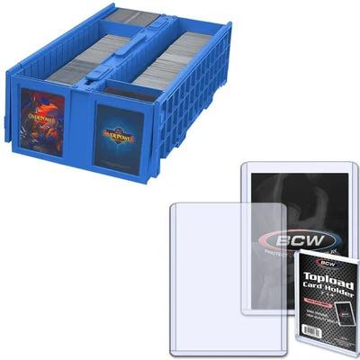 BCW 1600 count Blue Card Box + 8 (360pt 9mm) Thick Toploaders Storage - Image 1 of 4