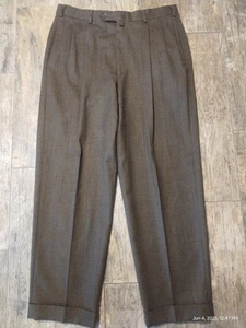 Pantaloni eleganti uomo Tommy Hilfiger lana marrone a quadri 36x29 pantaloni pieghettati con polsini - Foto 1 di 7
