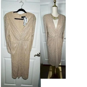 Betsy & Adam Metallic Gold Cape Sleeve Dress Size 12 New with Tags - Picture 1 of 11