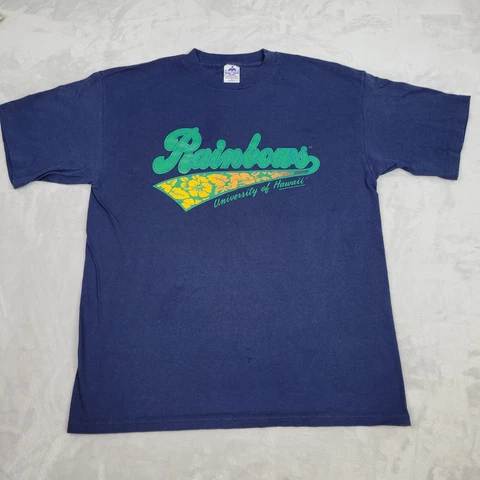 Hawaii Rainbows Shirt Men Extra Large Blue Vintage USA Sports Team Floral Script Cover