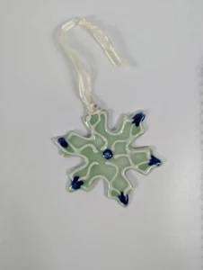 Ceramic Glazed Snowflake Christmas Ornament Coastal Green & Blue - Picture 1 of 3