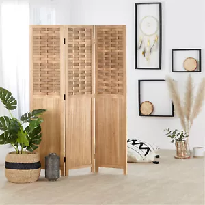 Raumteiler Trennwand Paravent Holz Natur Sichtschutz Rattan 3 teilig Homestyle4u - Bild 1 von 12