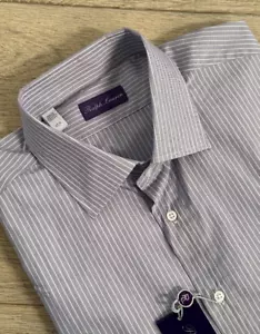 Ralph Lauren Purple Label Dress Shirt 17.5 Light Purple End-on-End Stripe $435 - Picture 1 of 14