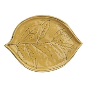 Crate & Barrel Yellow Lemon Leaf Autunno Ceramic Appetizer Snack Plates Set of 4 - Picture 1 of 12