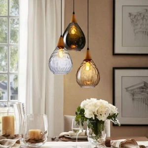 3-Light Cluster Pendant Light Modern Hammered Glass Hanging Chandelier Lighting - Picture 1 of 8