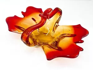 Vintage Murano Art Glass Basket Free Form Bowl Butterfly Dish Amberina MCM RARE - Picture 1 of 12