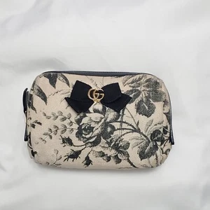 Gucci Flower Canvas Leather Zipper Pouch - Picture 1 of 8