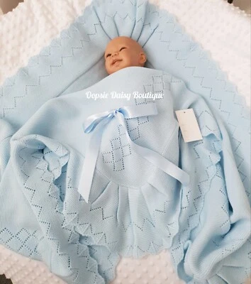 MADE IN PORTUGAL Chal de manta de cinta tejida española azul