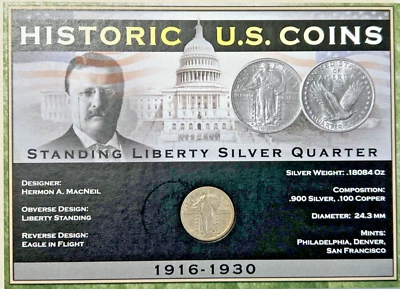 Standing Liberty Silver Quarter by First Commemorative Mint FULL DATE 1927 QTR - Image 1 of 3
