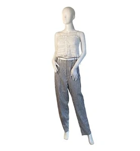 VINTAGE 70'S LORD ISAACS WOMEN'S BLUE WHITE STRIPE HIGH WAISTED PANTS SZ 14 NWT - Picture 1 of 10