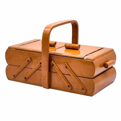 Vintage Nähkasten Nähkästchen aus Holz, aufklappbar | 21 x 33 x 20 cm - Bild 1 von 4