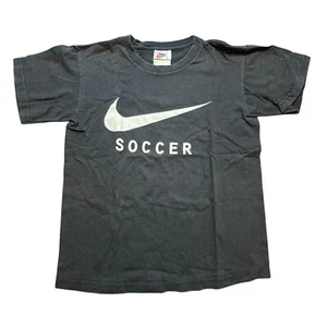 Vintage Nike Shirt Youth Large Black Soccer Made in USA Swoosh 90s Y2K Kids - Picture 1 of 7