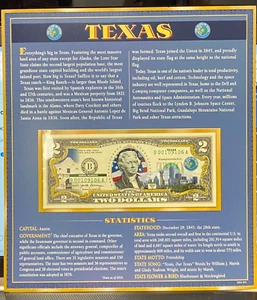 $2 2017 A New York Federal Reserve Note Colorized with History of Texas - Picture 1 of 6