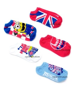 Despicable Me Minion Invasion Girl 5Pk Pink White Blue Ankle No Show Socks 6-8.5 - Picture 1 of 3