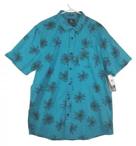 Volcom Men’s Button Down Shirt Short Sleeve Size XL Blue Flower Print NWT - Picture 1 of 6