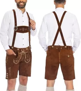 Bavaria Trachten pantaloni di pelle da uomo, taglia 30US/48EU marrone scuro - Foto 1 di 8