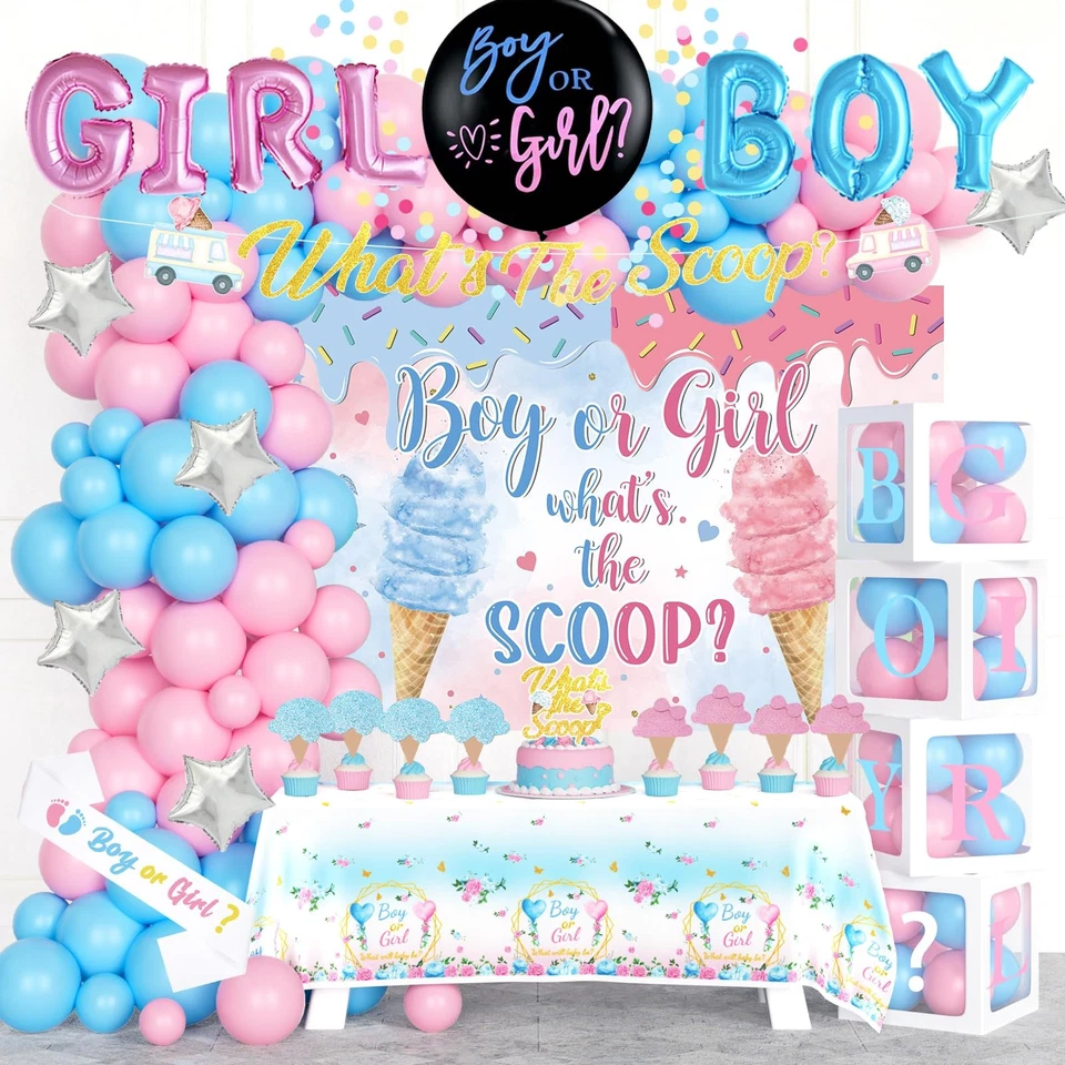 Ice Cream Gender Reveal Decorations, 117PCs - Whats the Scoop Gender Reveal P... - Image 1 of 4