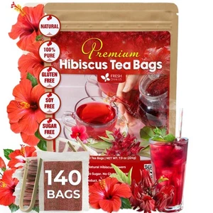 , Premium 140 Hibiscus Flowers Tea Bags, 100% Natural, Handmade, Pure from Hi... - Picture 1 of 9