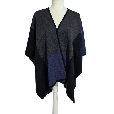 Poncho para mujer Lord & Taylor bloque de color azul carbón abierto boho oficina tejido OS Foto 1 de 4