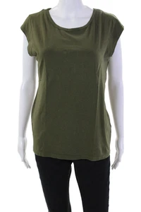 J Crew Womens Cap Sleeve Scoop Neck Tee Shirt Green Cotton Size Medium - Picture 1 of 7