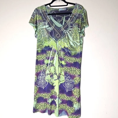 Vestido Unity World Wear Mujer M Boho Tribal Cachemira Cuentas Escote Manga Corta Foto 1 de 4