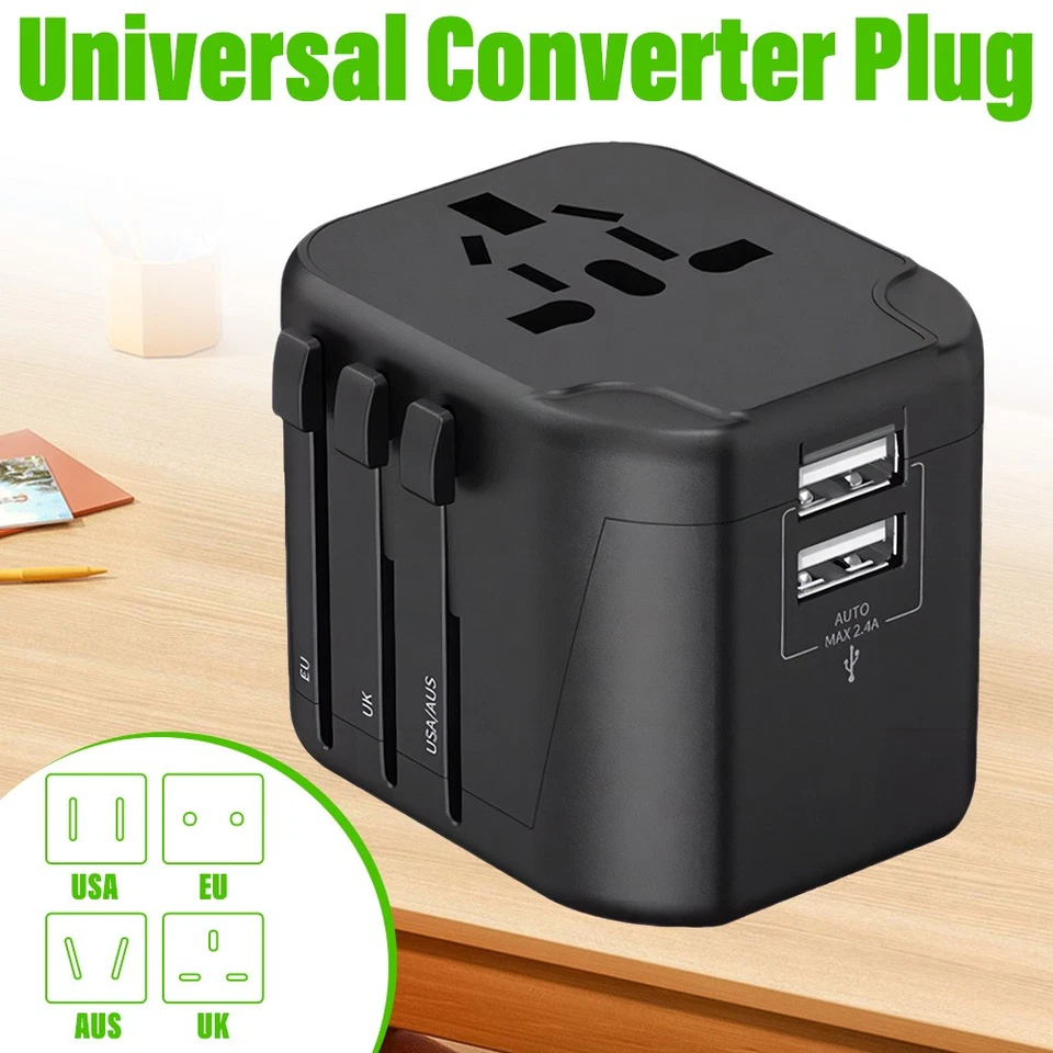 Universal Travel Adapter Converter International Wall Charger AC USB Power Plug