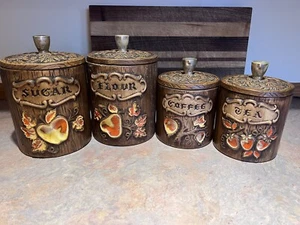 Vintage Treasure Craft Ceramic kitchen Cannisters - Coffee Tea Flour sugar set 4 - Picture 1 of 11