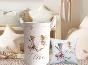 Personalised storage tube, fairy print toy basket, nursery room item, kids bag, - Picture 1 of 2