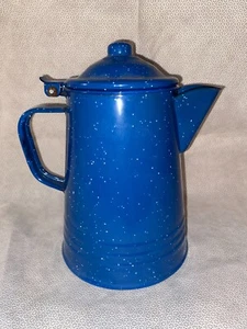 Blau gesprenkeltes Emaillegeschirr 7,5 Tassen Kaffeekanne - Bild 1 von 12