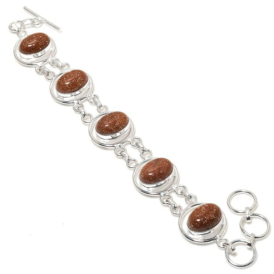 Pulseira Res Sunstone granada pedra preciosa prata esterlina 925 tamanho 7-8" - Imagem 1 de 1