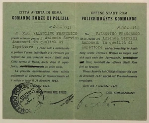 RSI ROMA CITTÀ APERTA COMANDO FORZE DI POLIZIA TESSERA BILINGUE NOVEMBRE 1943 - Picture 1 of 6