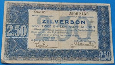 1938 Netherlands 2.5 Gulden Zilverbon Circulated Banknote - Image 1 of 2
