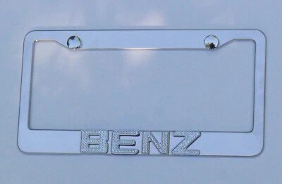 Mercedes Benz Chrome License Plate Frame Swarovski Iced Out Crystal Emblems - Image 1 of 4