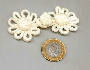 Vintage Cream Silky Fabric Frog Fastener Button Closure Flower Shape - 7cm - Picture 1 of 3