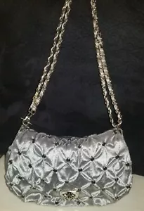 Twiggy London Gray Silver Velvet Purse, Bling & Chain Strap! Excellent condition - Picture 1 of 8