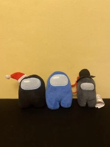 Among Us Squeaky Mini Plush Lot of 3 - Black & Blue Space Suit, Keychain - Picture 1 of 7