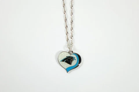 NFL Carolina Panthers Sports Team Logo Glitter Heart Necklace Cover