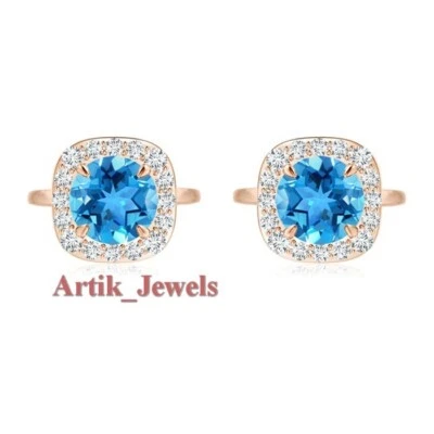 Natürlich Blau Topas Edelstein Mit 14K Rose Vergoldet Silber #1153 - Bild 1 von 4