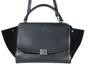 Bolso CELINE Negro Cuero y Gamuza TRAPECIO Medio Asa Superior con Correa - Imagen 1 de 19
