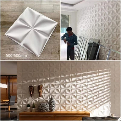 12X PVC 3D Wall Panels 50cm Decorative Ceiling Tile Wallpaper Cladding White - Image 1 of 4
