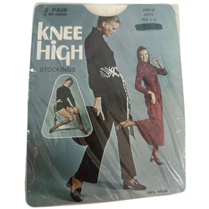 Kniehohe transparente weiße Fußkappe Kniehoch Vintage Nylonstrümpfe 2 Paar Größe 9-11 - Bild 1 von 3