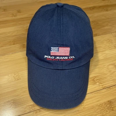 VTG Womens M/L Polo Jeans Co Lauren American US Flag Navy Blue Strapback Hat Cap - Image 1 of 4