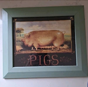 Framed Pig Print Shabby Chic Naive Style - Picture 1 of 10