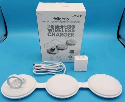 Cargador inalámbrico TYLT Folio Trio 3 en 1 compatible con MagSafe 15W blanco 3 plataformas Foto 1 de 2